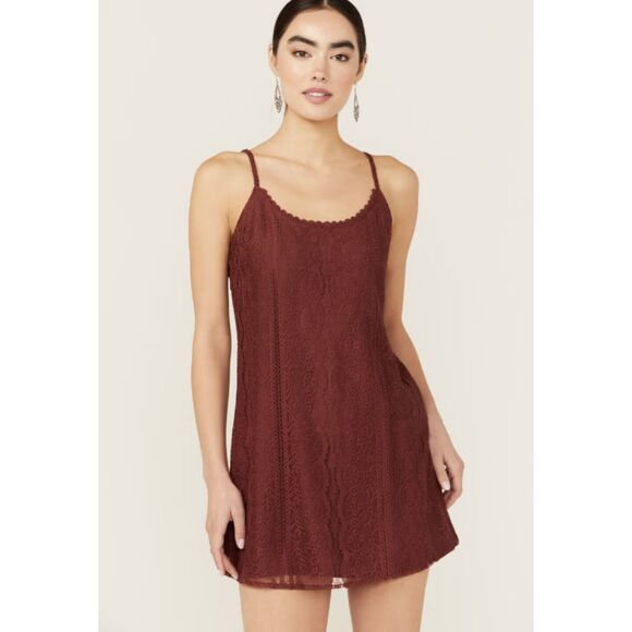 Shyanne Dresses & Skirts - Shyanne Women's Lace Slip Mini Dress Sz L Sexy Cowgirl Brown Lined Western Date